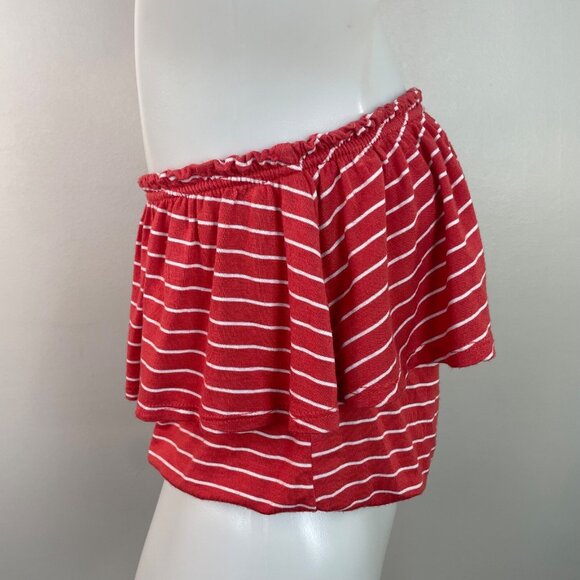 Abercrombie & Fitch Crop Top XS Red Striped Flounce Tube Top Strapless Ruffle - Picture 6 of 9